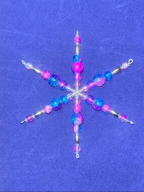Beaded Snowflake Ornament in Pink and Blue